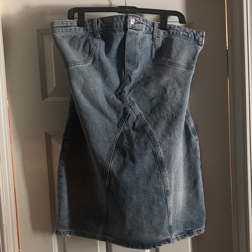 Zara Blue Denim Strapless Dress